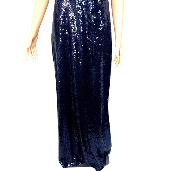 Vintage Marina Navy Blue Sequined Gown Size 12 Off The Shoulder Formal - Picture 12 of 14